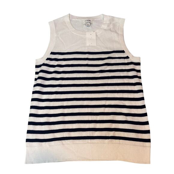 J.Crew Factory XS Striped Cotton Sweater Tank Top Navy White Nautical Knit - Picture 2 of 5